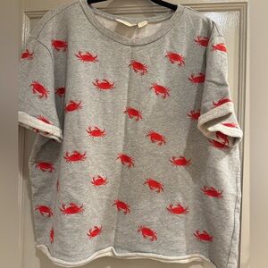 ANTHROPOLOGIE Maeve LOBSTER embroidered sweatshirt tee Size XL EUC! Rare find!